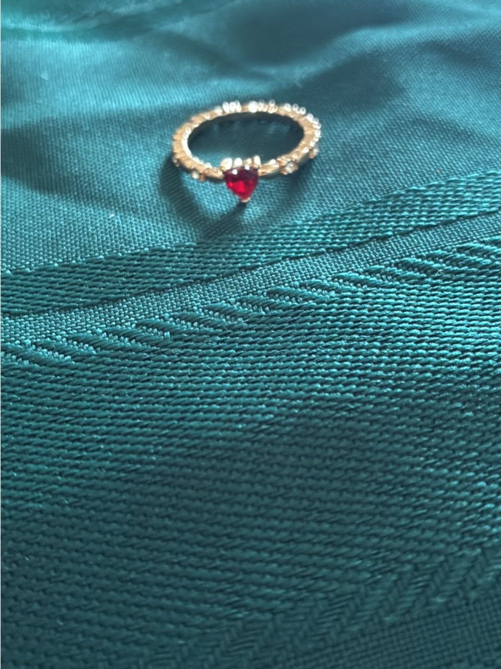 Gold Ring with Red Heart Gemstone - Women's Fashion Jewelry
